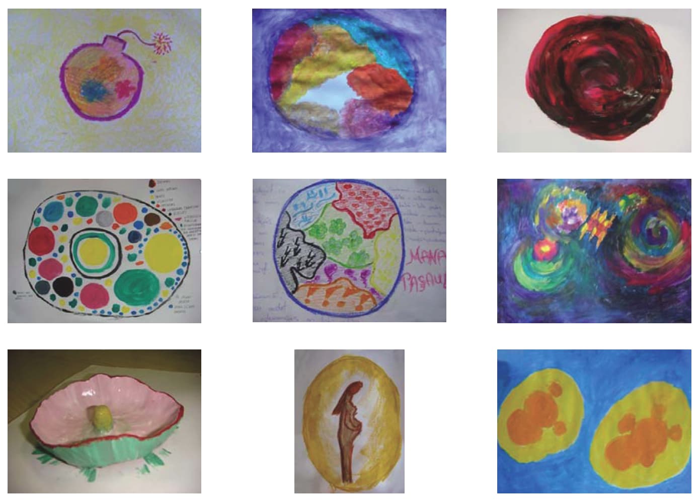 Figure 2. Circle in a circle like a “sparkling symbol” in different pieces of art prepared by pregnant women